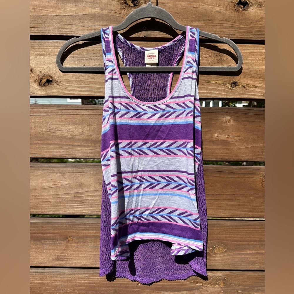 Vintage Y2K Mossimo Purple Fairy Grunge Geometric Striped Mesh Racer Back Tank